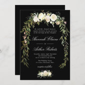 エレガントアイボリーフローラブラック結婚式招待状 招待状 (正面/裏面)