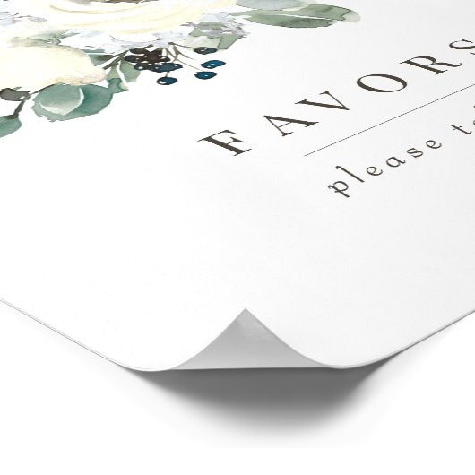 エレガントアイボリーフローラ緑の結婚式の引き出物標識 ポスター (角)