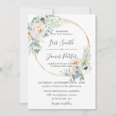 エレガントアイボリーフローラ緑金ゴールドフレ結婚ーム 招待状 (正面)