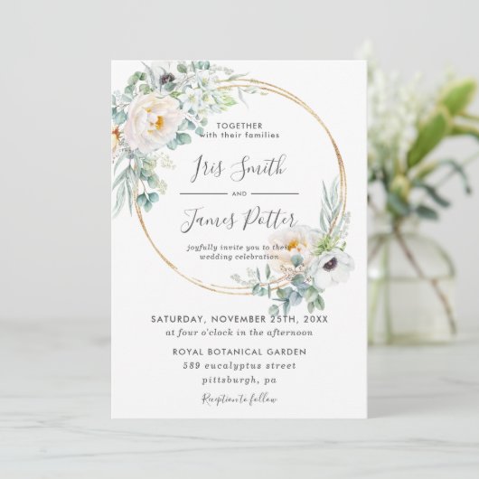 エレガントアイボリーフローラ緑金ゴールドフレ結婚ーム 招待状 (スタンド正面)