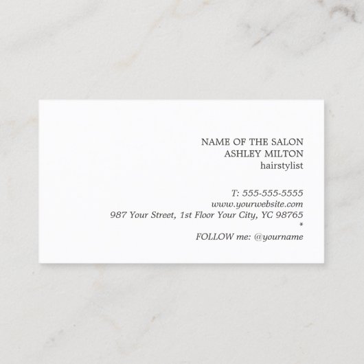 エレガントアイボリーブラック金ゴールドフェイクシザーヘアドレッサー 名刺 (裏面)