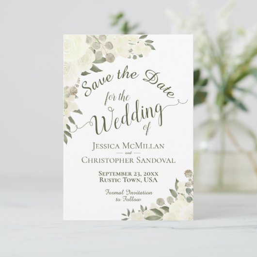 エレガントアイボリーホワイトウォーター色フローラボホ結婚ズ セーブザデート (スタンド正面)