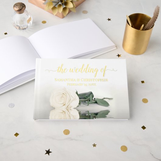 エレガントアイボリーホワイトローズスモール結婚ズ ゲストブック (正面見開き)