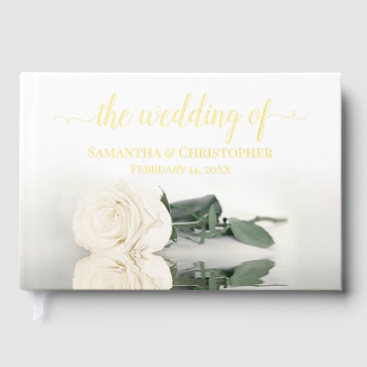エレガントアイボリーホワイトローズスモール結婚ズ ゲストブック (正面)