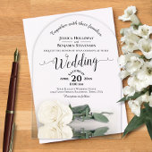 エレガントアイボリーホワレースのようイ結婚ローズ アクリル招待状