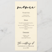 エレガントアイボリーミニマルタイポグラフィ結婚ズディナー メニュー (正面)