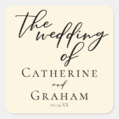 エレガントアイボリーミニマルタイポグラフィ結婚ズ スクエアシール (正面)