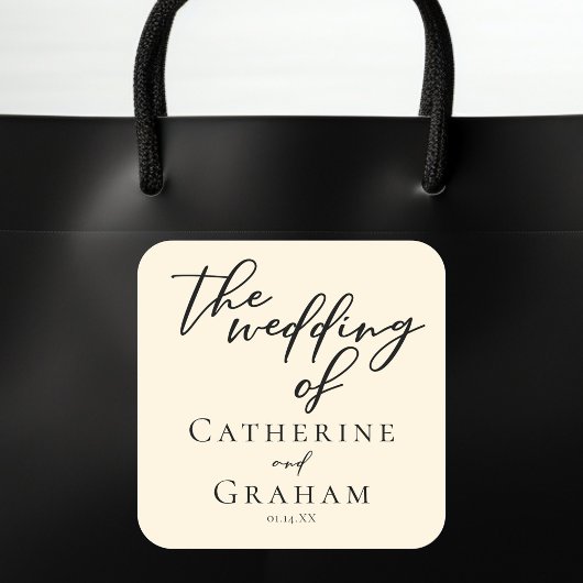 エレガントアイボリーミニマルタイポグラフィ結婚ズ スクエアシール