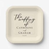 エレガントアイボリーミニマルタイポグラフィ結婚ズ ペーパープレート (正面)