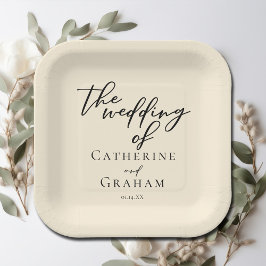 エレガントアイボリーミニマルタイポグラフィ結婚ズ ペーパープレート