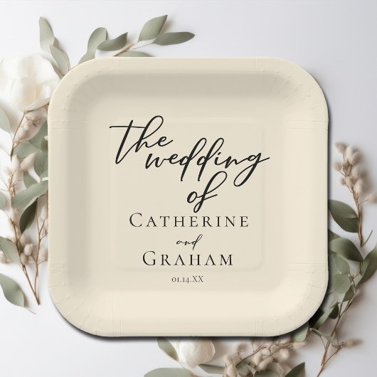 エレガントアイボリーミニマルタイポグラフィ結婚ズ ペーパープレート