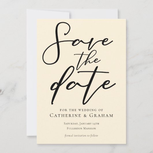 エレガントアイボリーミニマルタイポグラフィ セーブザデート (正面)