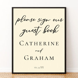 エレガントアイボリーミニマ結婚リストのゲストブックポスター ポスター