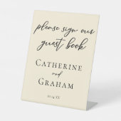 エレガントアイボリーミニマ結婚リストのゲストブック 台座サイン (正面)