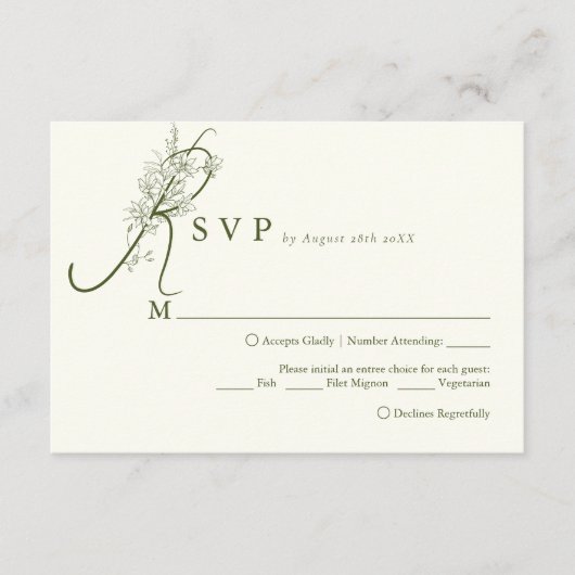 エレガントアイボリーモスフローラメニュー選択ウェディングスプ エンクロージャーカード (正面)