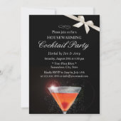 エレガントアイボリーリボン引っ越し祝いパーティーカクテルパーティー 招待状 (正面)