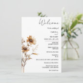 エレガントアイボリーワイルドフラワー結婚式 プログラムカード 招待状 (スタンド正面)