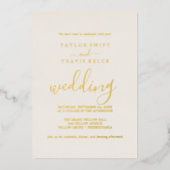 エレガントアイボリー結婚式招待状と金ゴールド 箔招待状 (正面)