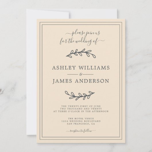 エレガントアイボリー結婚式招待状 招待状 (正面)