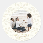 エレガントアイボリー葉の神に栄光クリスマスの写真 ラウンドシール (正面)