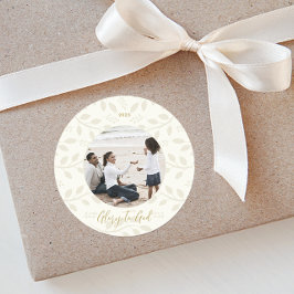 エレガントアイボリー葉の神に栄光クリスマスの写真 ラウンドシール