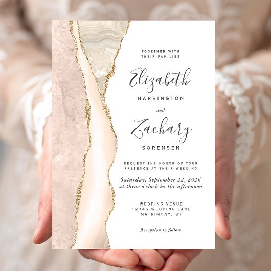 エレガントアイボリー金ゴールドアガ結婚ート 招待状