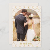 エレガントアイボリー金ゴールドアーチ結婚写真 サンキューカード (正面/裏面)