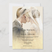 エレガントアイボリー金ゴールドグリッターカップル結婚写真 招待状 (正面)