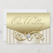 エレガントアイボリー金ゴールドダイヤモンド結婚スワール 招待状 (正面)