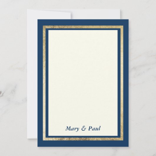 エレガントアイボリー金ゴールドネイビー結婚ブルー 招待状 (裏面)
