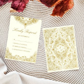 エレガントアイボリー金ゴールドヴィンテージ華美結婚の 出欠カード