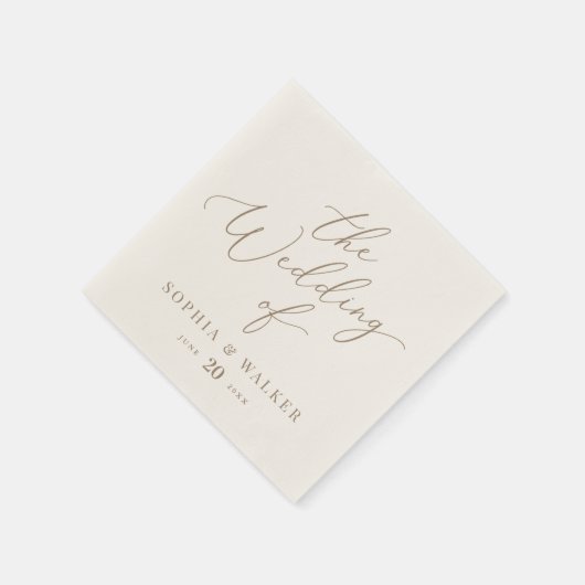 エレガントアイボリー金ゴールド書道結婚の スタンダードカクテルナプキン (角)