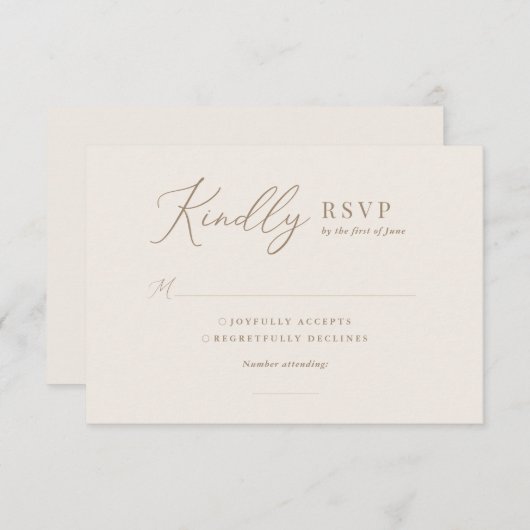 エレガントアイボリー金ゴールド書道結婚の 出欠カード (正面/裏面)