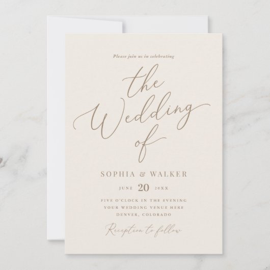 エレガントアイボリー金ゴールド書道結婚の 招待状 (正面)