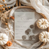 エレガントアイボリー&アッシュ秋ボタニカル結婚ズ 招待状