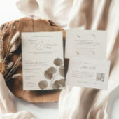 エレガントアイボリー&アッシュ秋ボタニカル結婚ズ 招待状