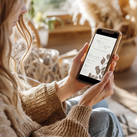 エレガントアイボリー&アッシュ秋ボタニカル結婚ズ 招待状