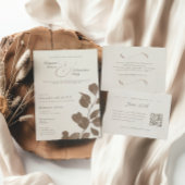 エレガントアイボリー&アッシュ秋ボタニカル結婚ズ 招待状