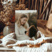 エレガントアイボリー&アッシュ秋植物写真結婚ズ 招待状