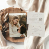 エレガントアイボリー&アッシュ秋植物写真結婚ズ 招待状