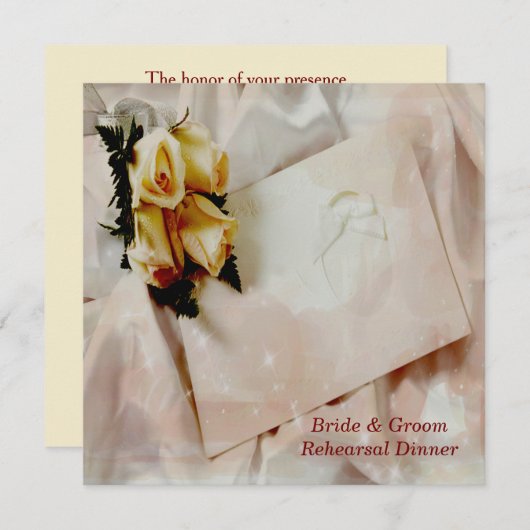 エレガントアイボリー&イエローローズリハーサルディナーカード 招待状 (正面/裏面)