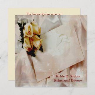エレガントアイボリー&イエローローズリハーサルディナーカード 招待状