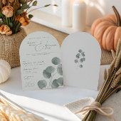 エレガントアイボリー&セージ秋ボタニカルズ結婚アーチ 招待状