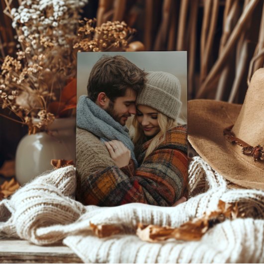 エレガントアイボリー&セージ秋植物写真結婚ズ 招待状