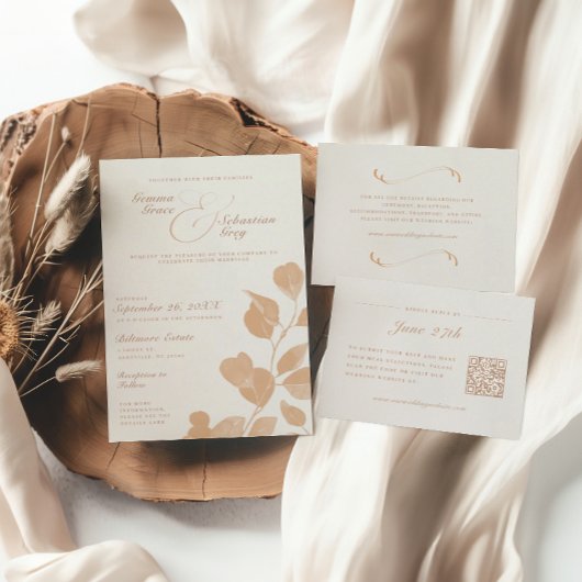 エレガントアイボリー&テラコッタ秋ボタニカル結婚ズ エンクロージャーカード