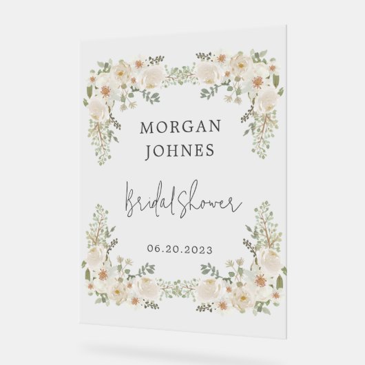 エレガントアイボリー フラワーブライダル アクリルサイン (傾斜)