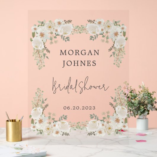 エレガントアイボリー フラワーブライダル アクリルサイン (ウェディング)