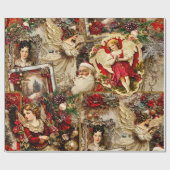 エレガントアイボリー&レッドビクトリアンクリスマス大規模 ラッピングペーパー (フラット)