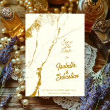 エレガントアイボリー&金ゴールド大理石ウィディングの日付を保存