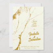 エレガントアイボリー&金ゴールド大理石ウィディングの日付を保存 招待状 (正面)